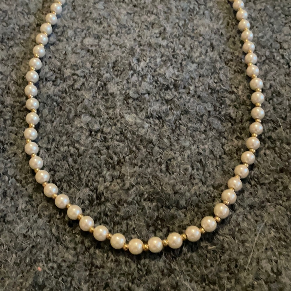 Jcrew faux pearl gold tie necklace